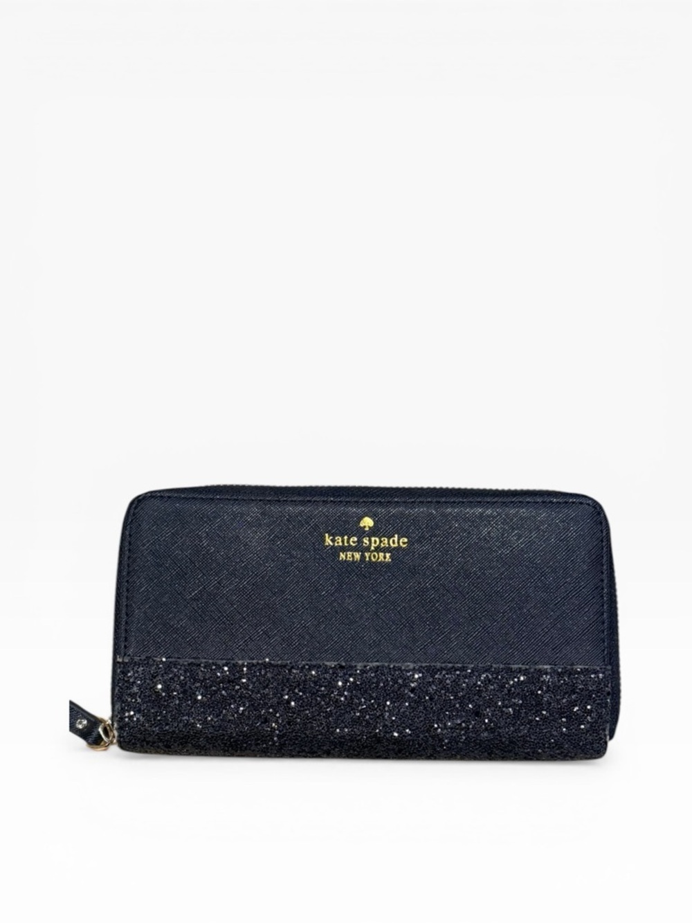 Kate Spade Black Glitter Saffiano Continental Wallet